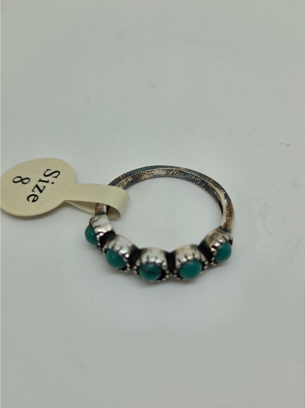 Size 8 Turquoise Stone Southwestern Style Silver Tone Ring